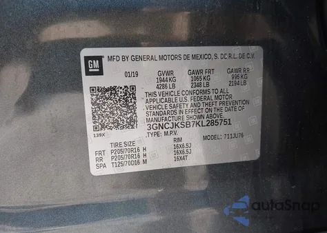 2019 Chevrolet Trax Ls from USA, damaged, VIN 3GNCJKSB7KL285751